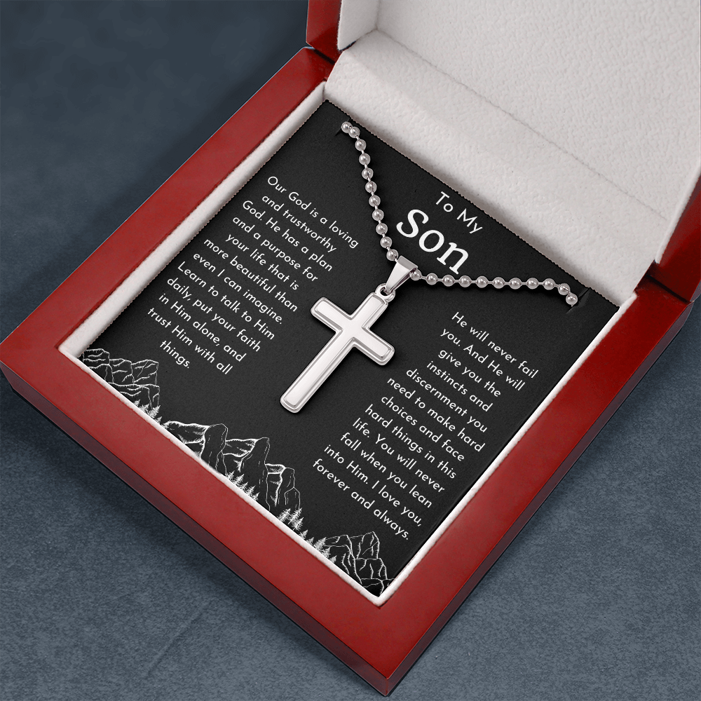 To My Son Religious Ball Chain Cross Necklace