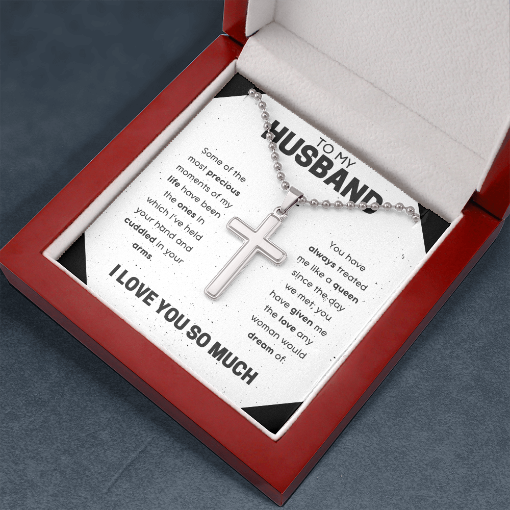 To My Husband Ball Chain Cross Necklace