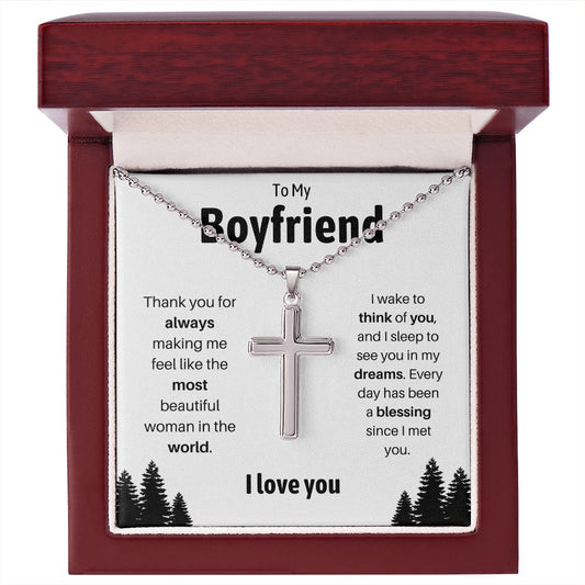 To My Boyfriend Ball Chain Cross Necklace