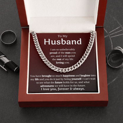 To My Husband Gradient Cuban Link Chain Necklace