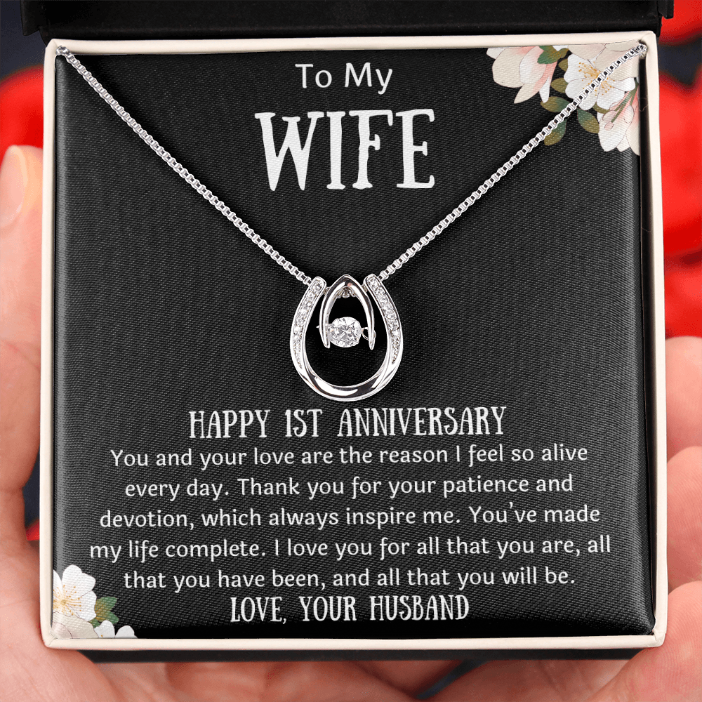 To My Wife 1st Anniversary Horseshoe Wishbone Necklace