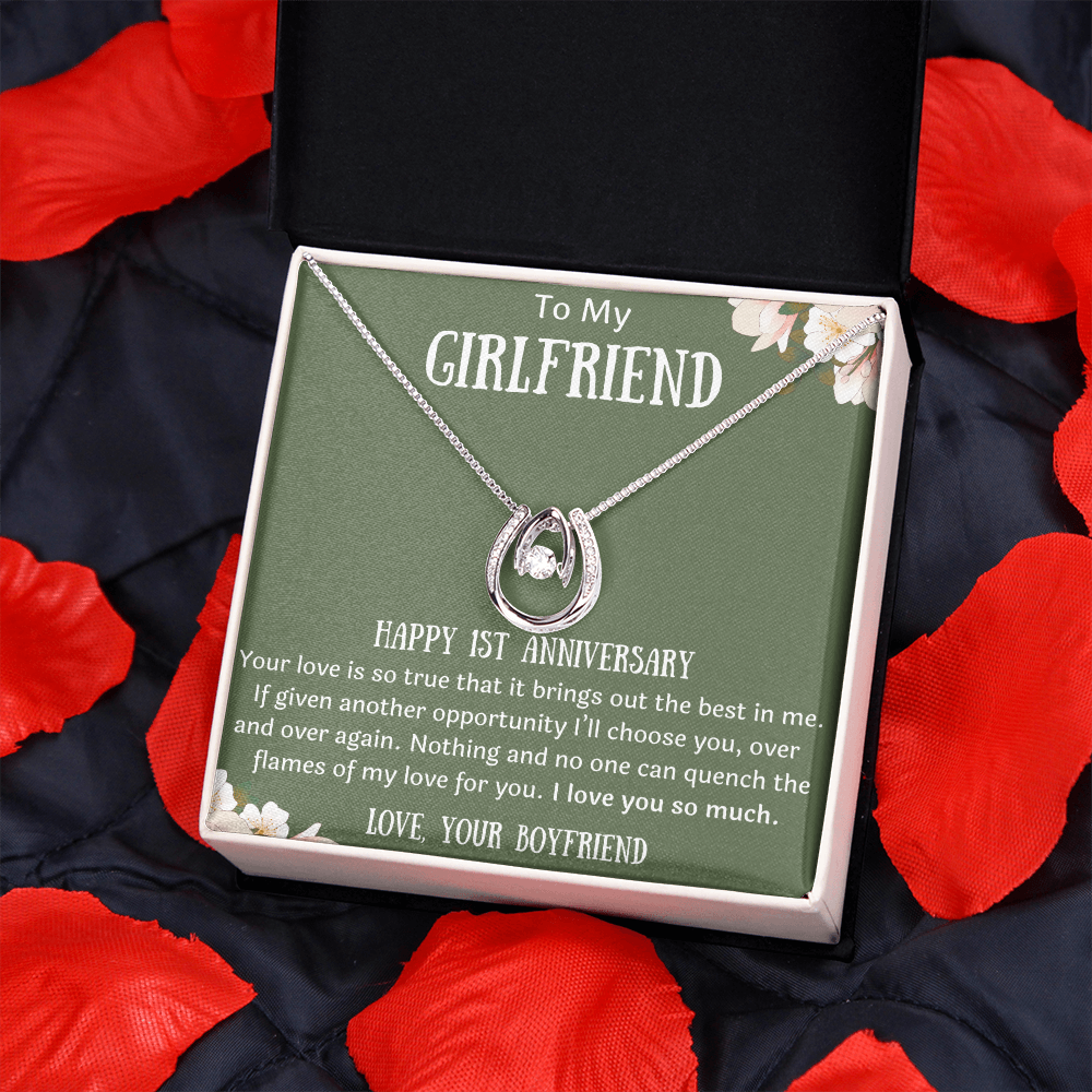 Happy 1st Anniversary To My Girlfriend from Boyfriend Horseshoe Necklace