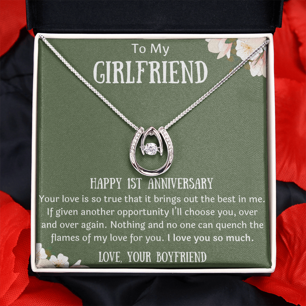 Happy 1st Anniversary To My Girlfriend from Boyfriend Horseshoe Necklace