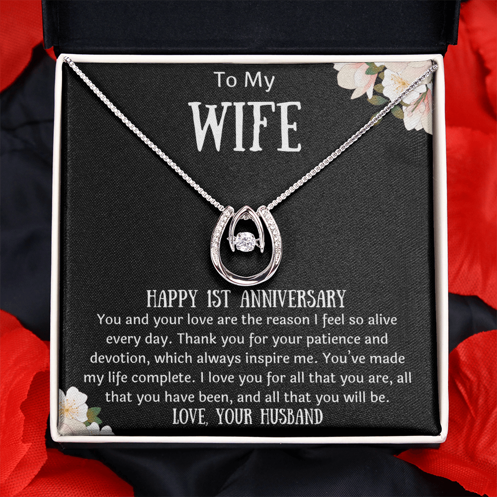 To My Wife 1st Anniversary Horseshoe Wishbone Necklace