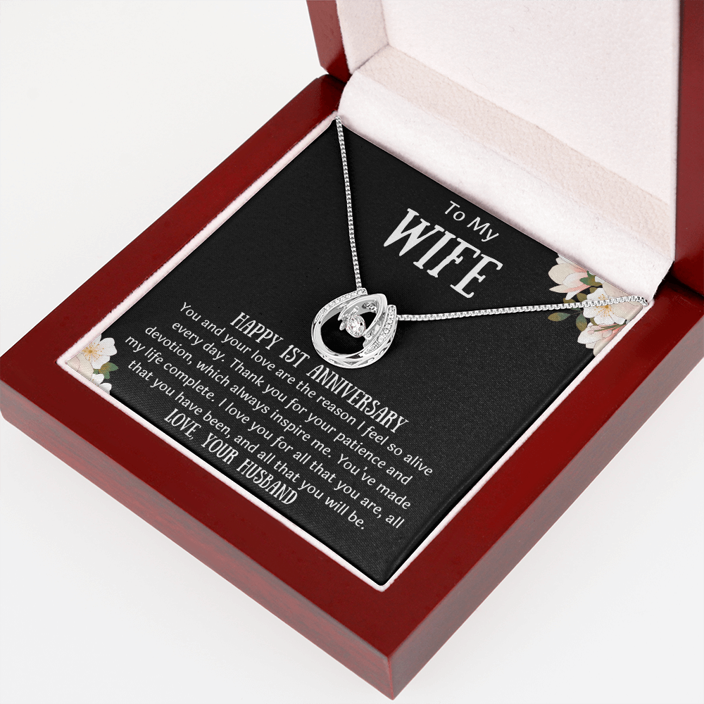 To My Wife 1st Anniversary Horseshoe Wishbone Necklace