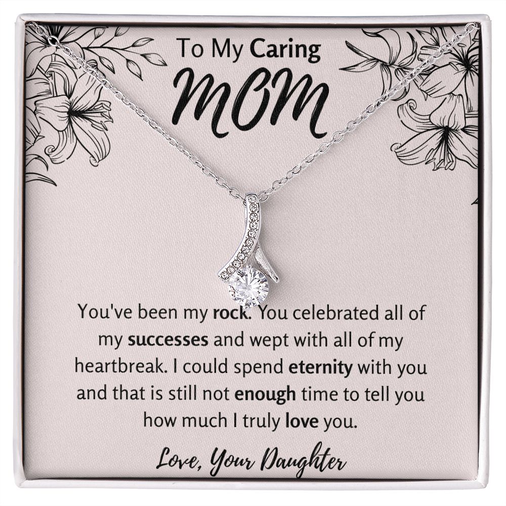 To My Caring Mom from Daughter Ribbon Necklace