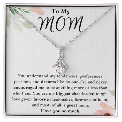 To My Mom Ribbon Necklace Gift