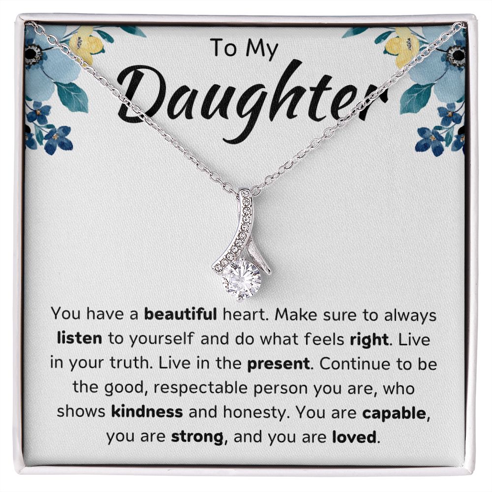 To My Daughter Ribbon Necklace Gift