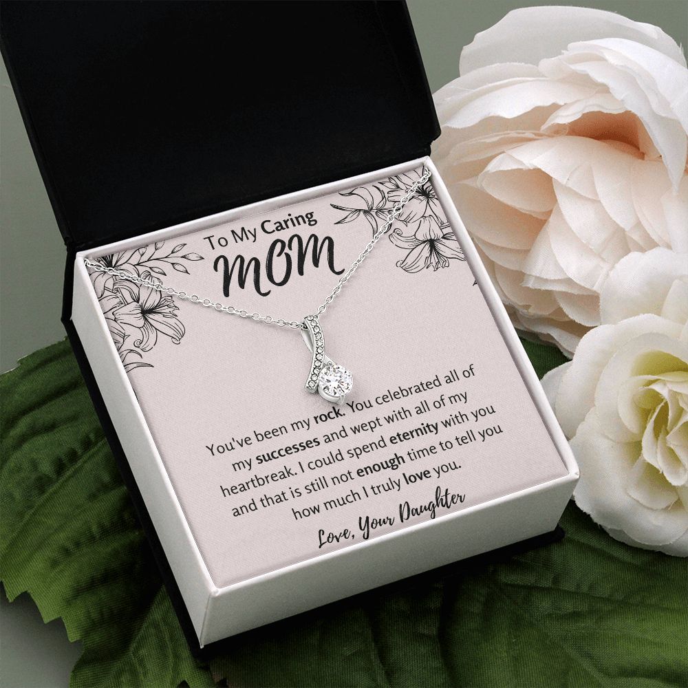 To My Caring Mom from Daughter Ribbon Necklace