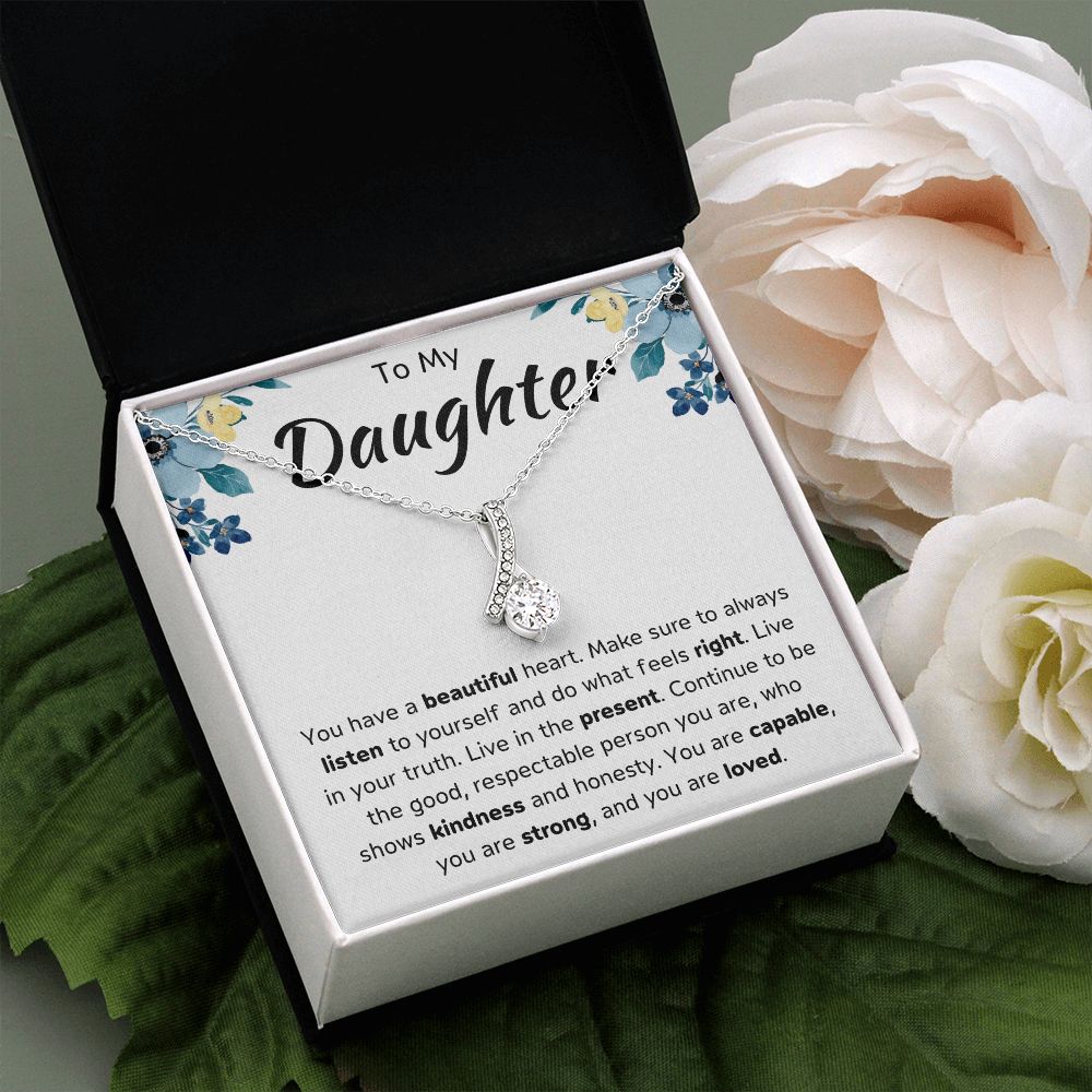 To My Daughter Ribbon Necklace Gift