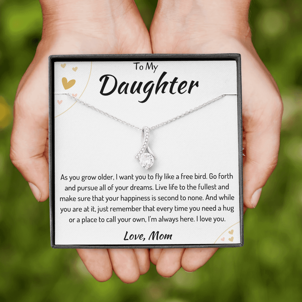 To My Daughter Ribbon Necklace From Mom