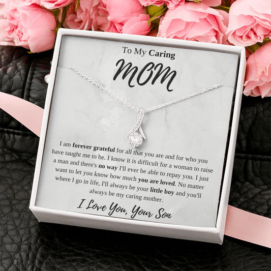 To My Caring Mom Ribbon Necklace