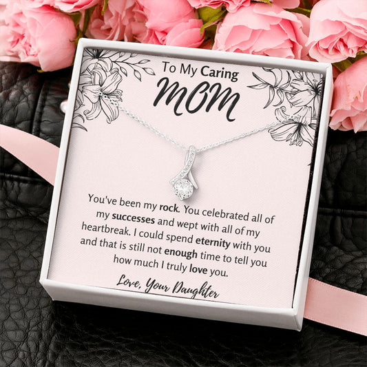 To My Caring Mom from Daughter Ribbon Necklace