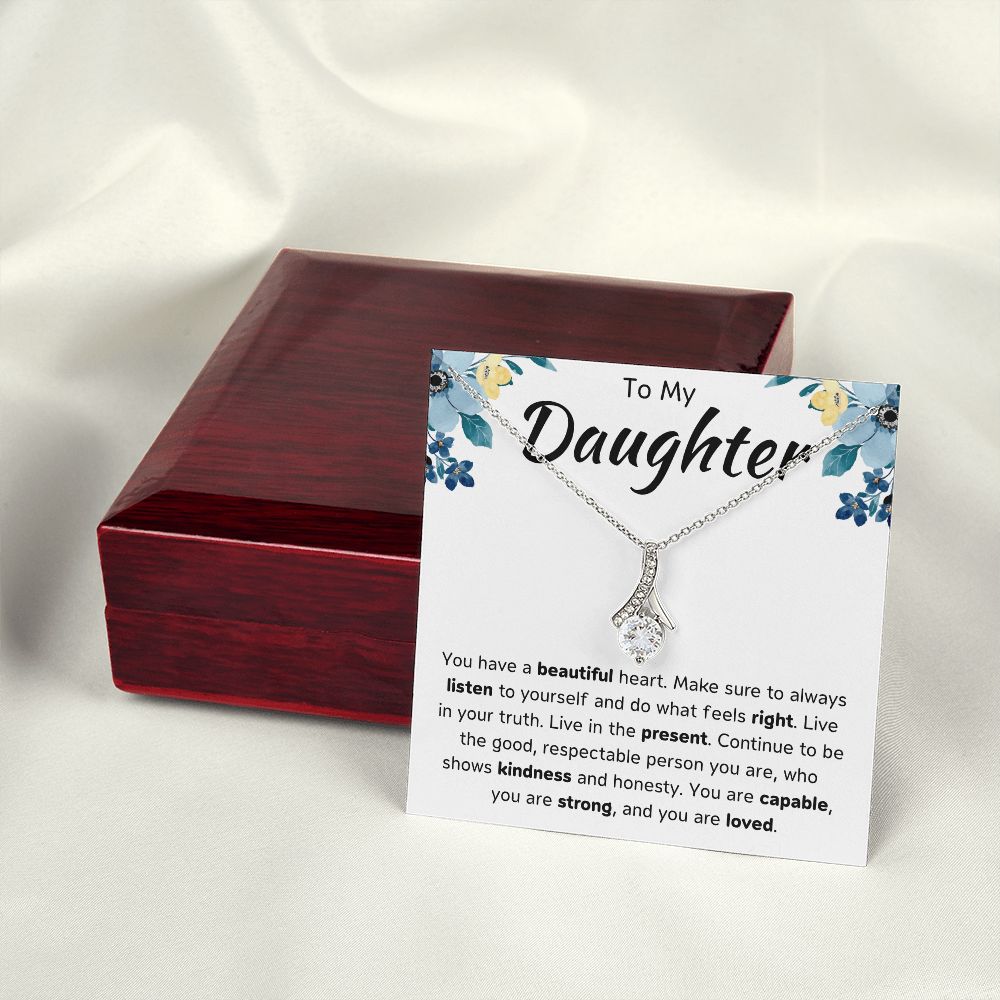 To My Daughter Ribbon Necklace Gift