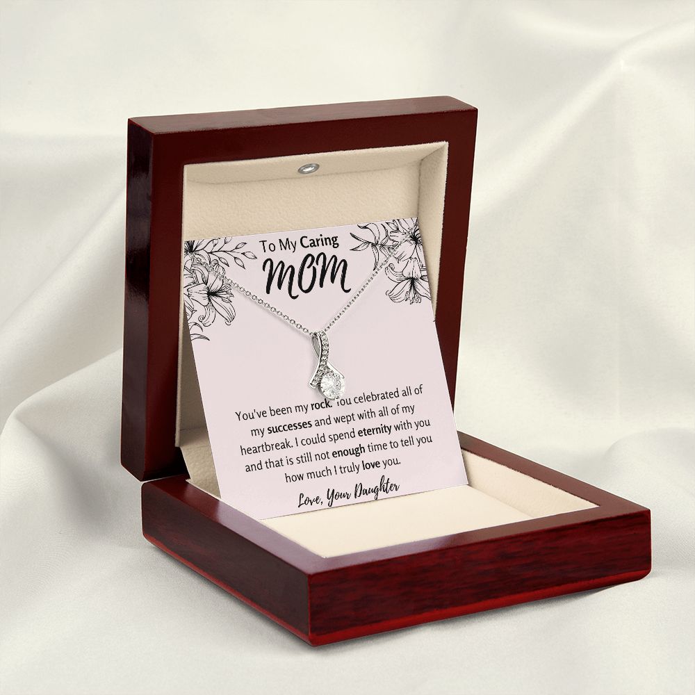 To My Caring Mom from Daughter Ribbon Necklace