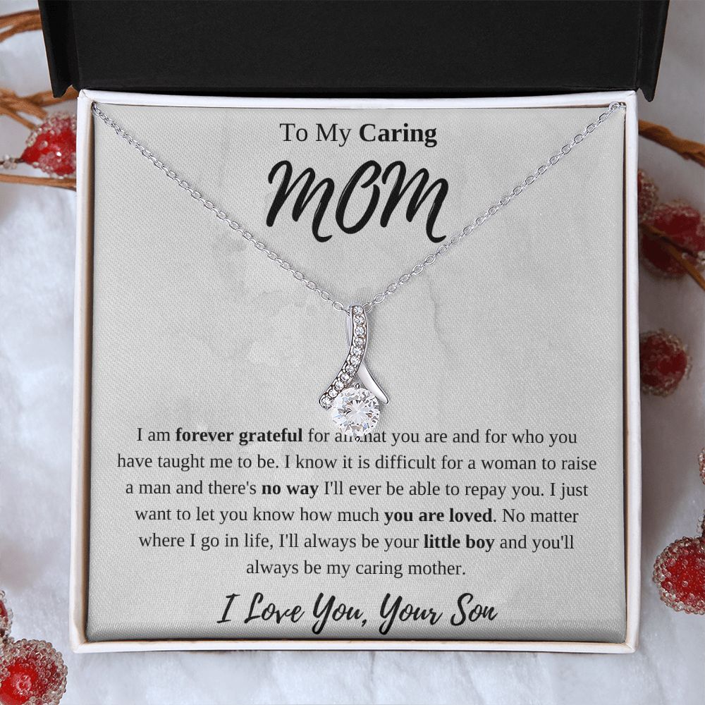 To My Caring Mom Ribbon Necklace