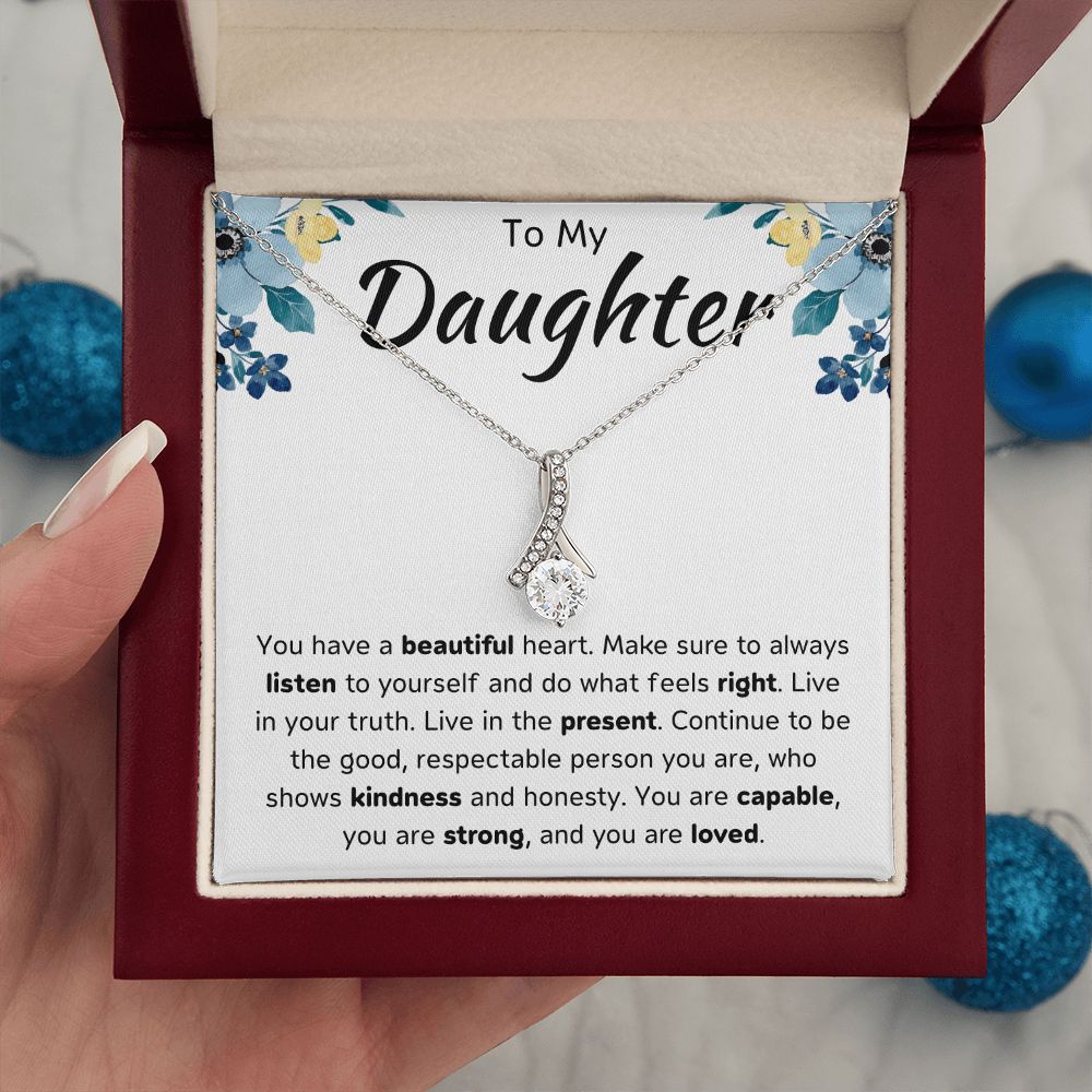 To My Daughter Ribbon Necklace Gift