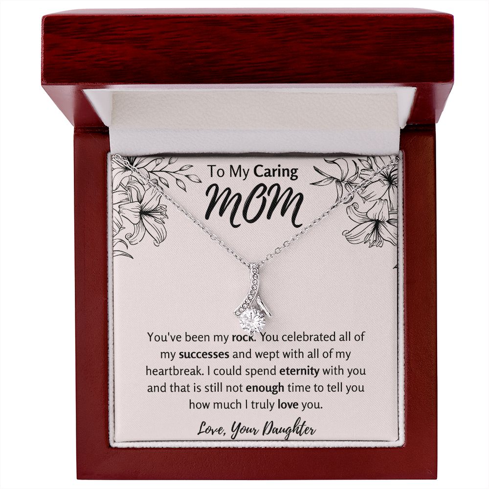 To My Caring Mom from Daughter Ribbon Necklace