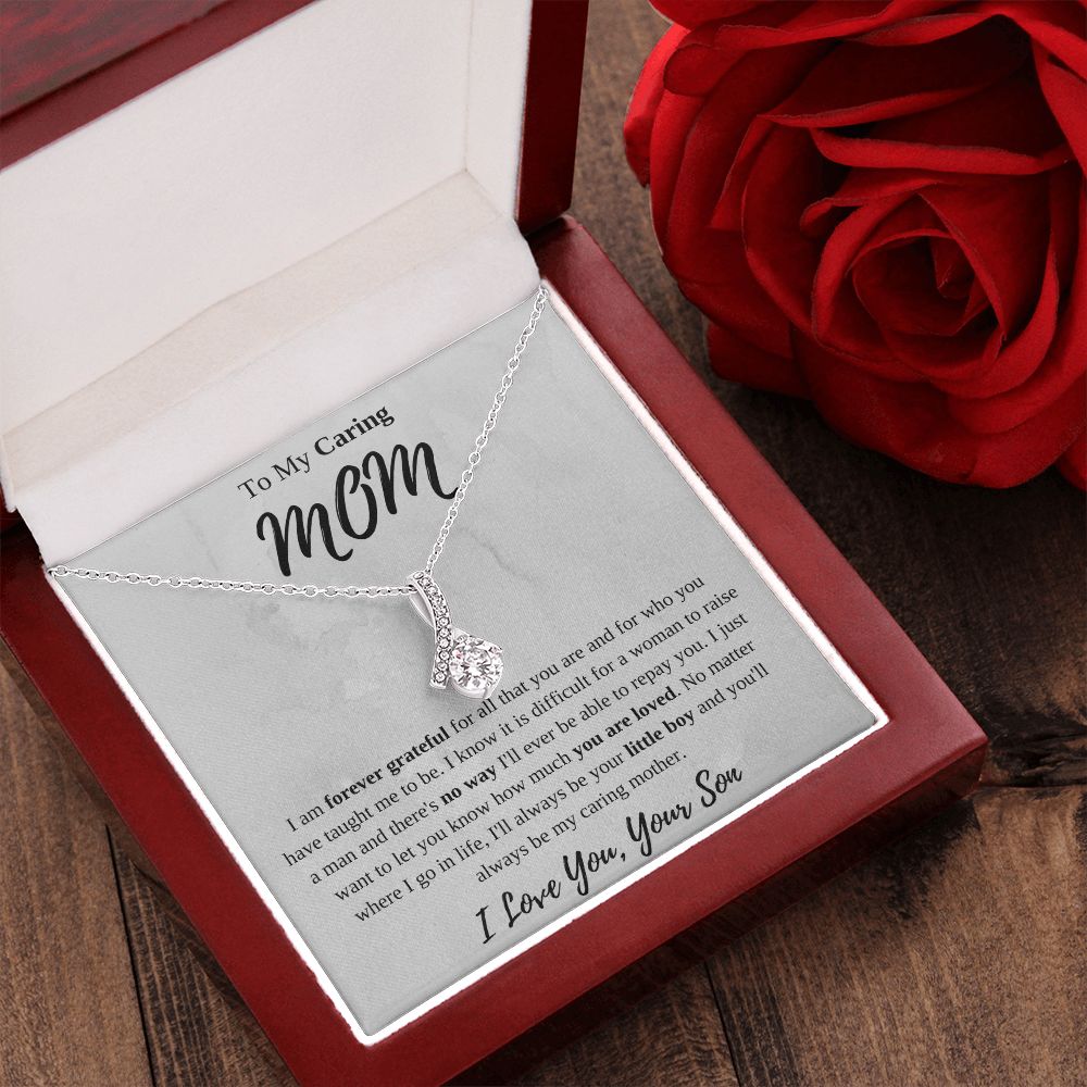 To My Caring Mom Ribbon Necklace