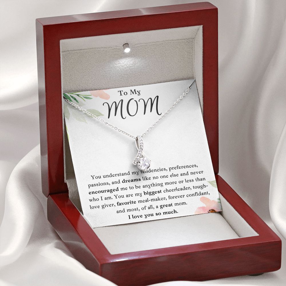 To My Mom Ribbon Necklace Gift