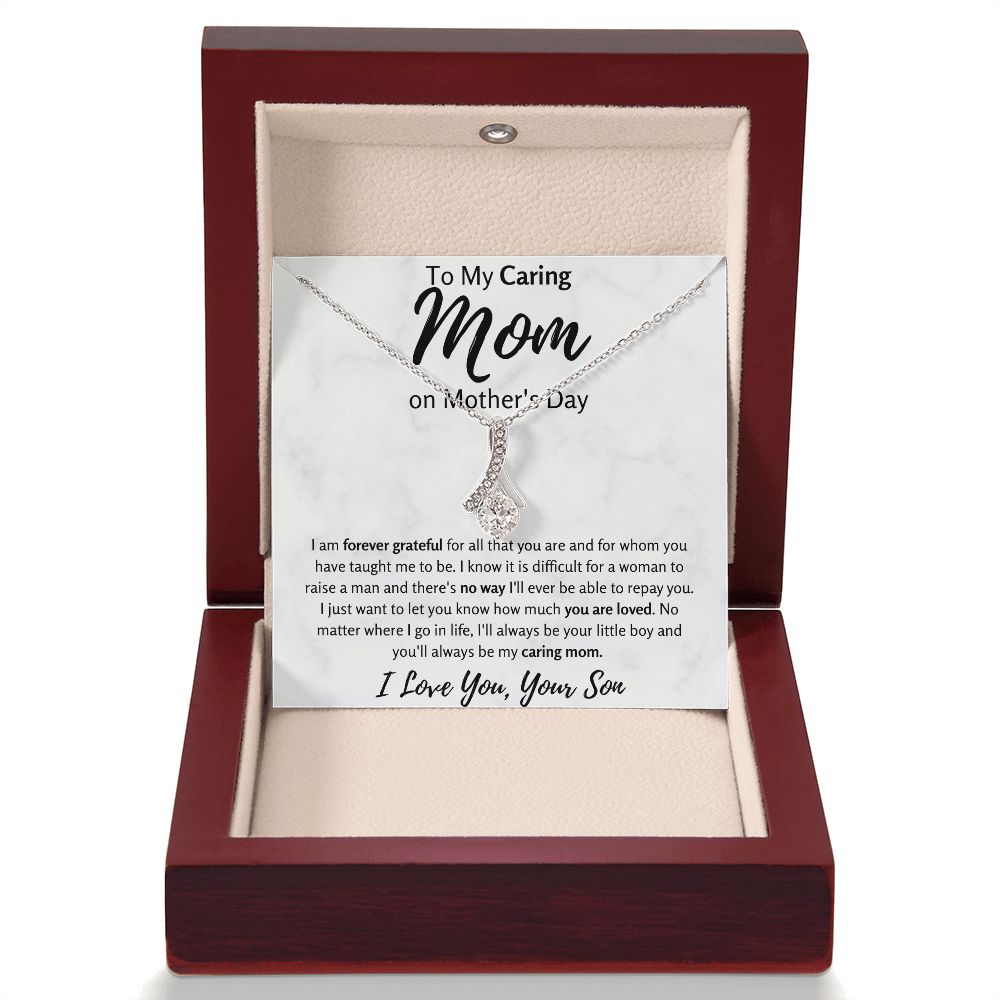 To My Caring Mom on Mother's Day Ribbon Necklace