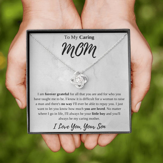 To My Caring Mom Love Knot Necklace