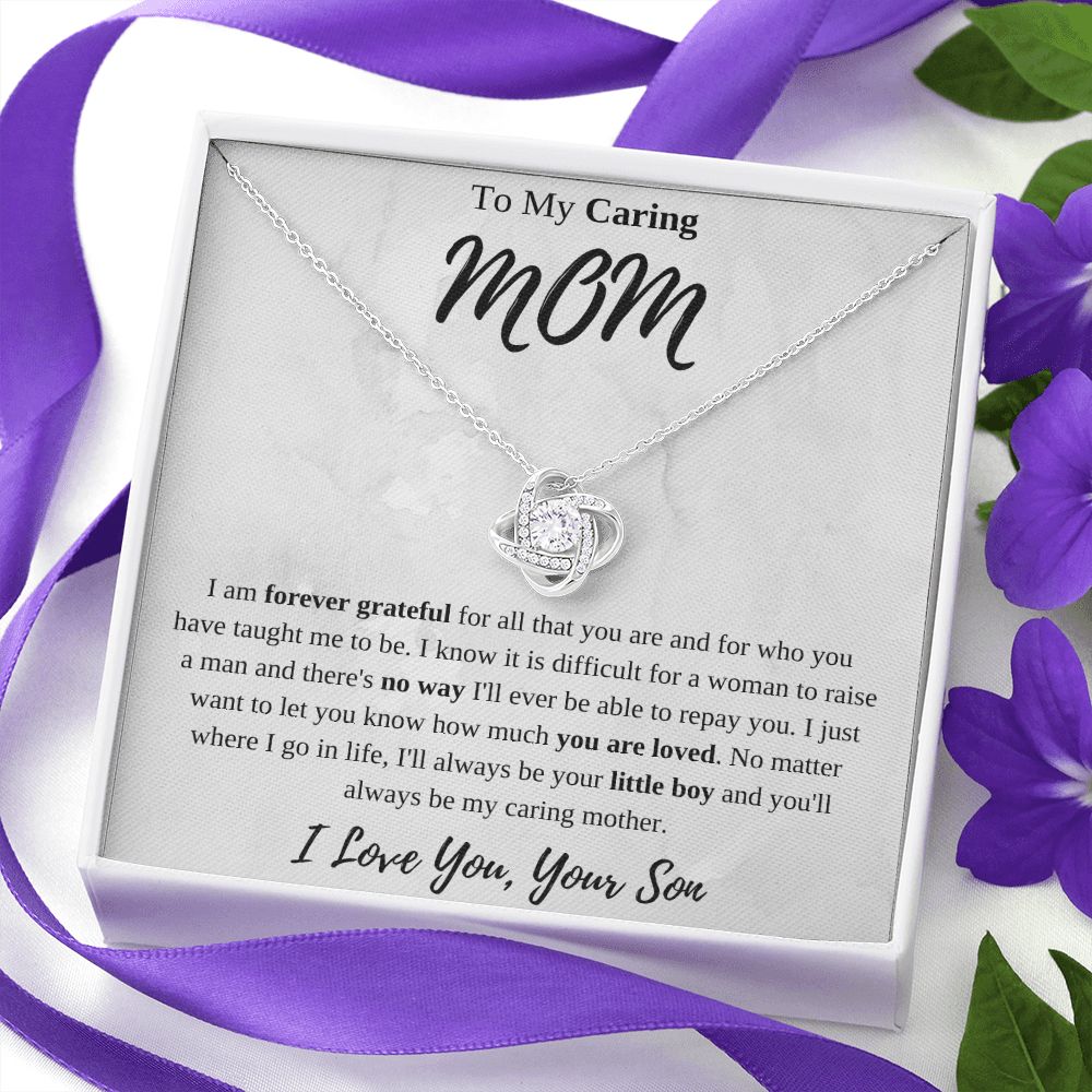 To My Caring Mom Love Knot Necklace