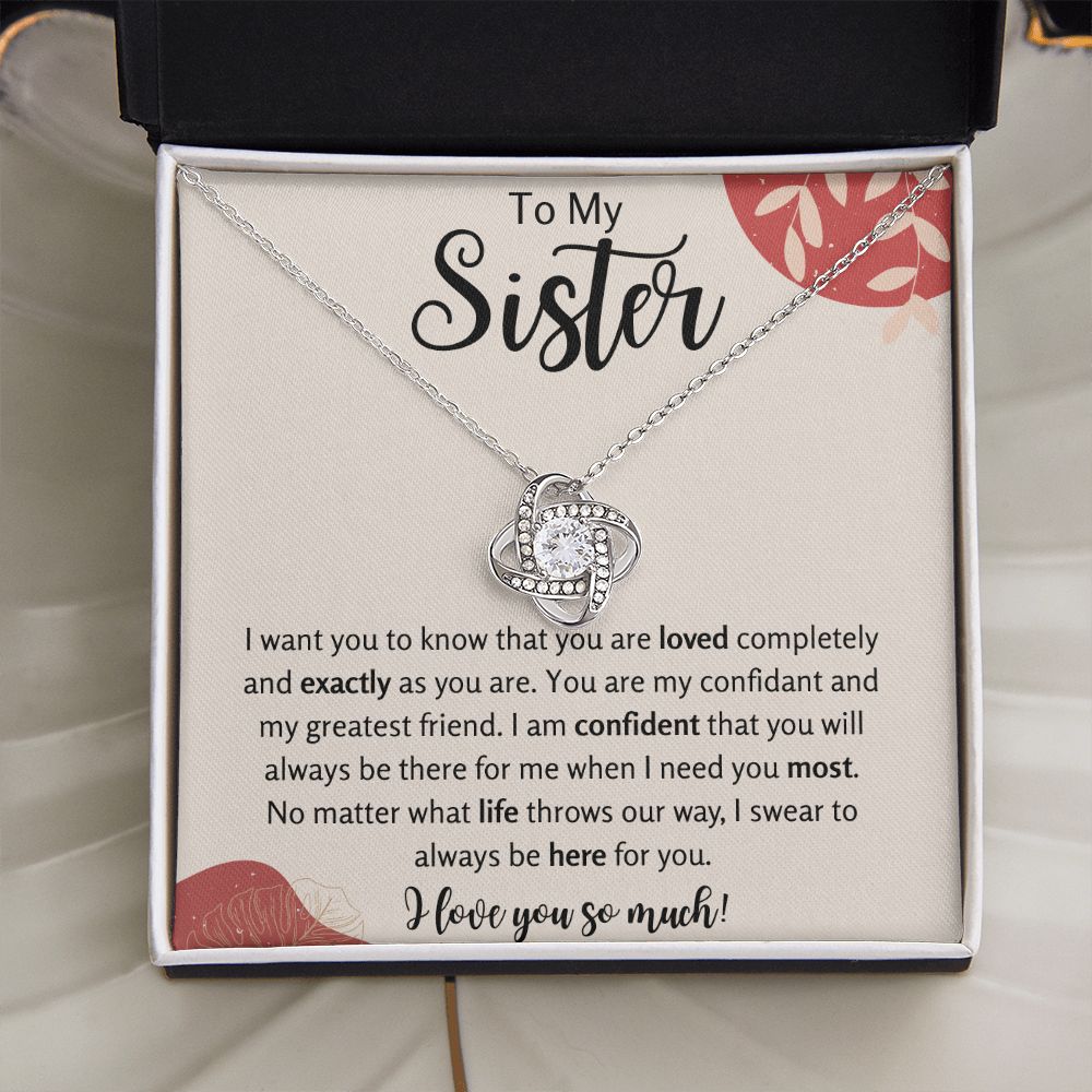 To My Sister Love Knot Necklace Gift