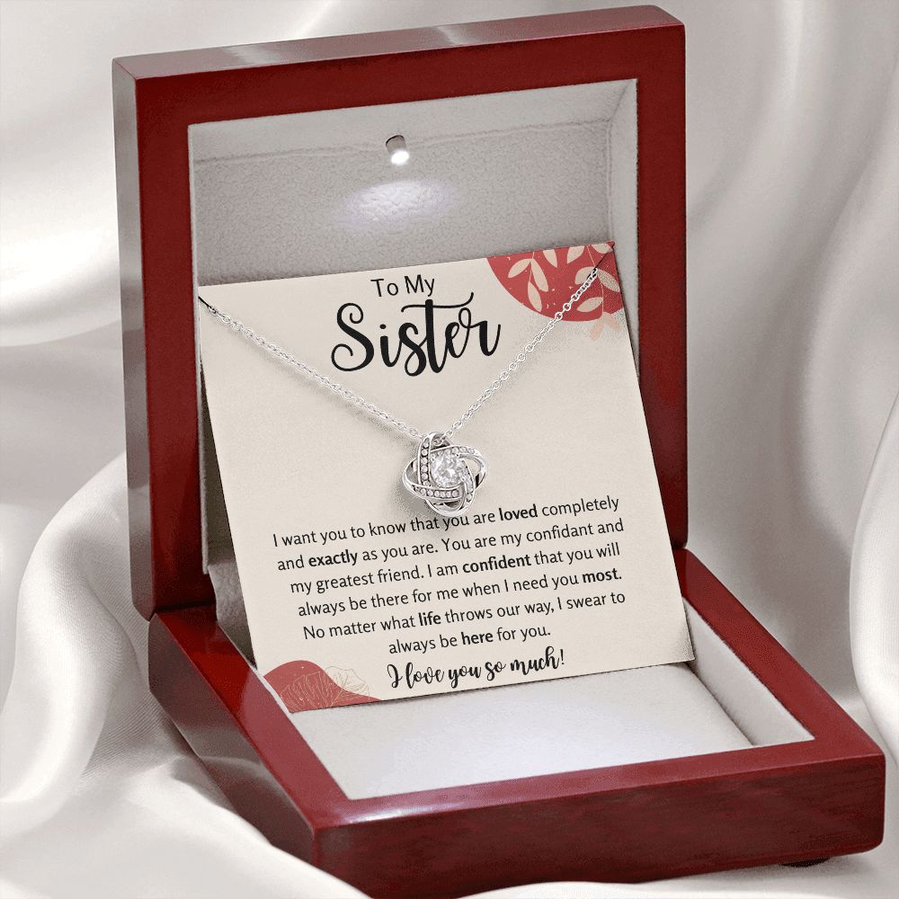 To My Sister Love Knot Necklace Gift