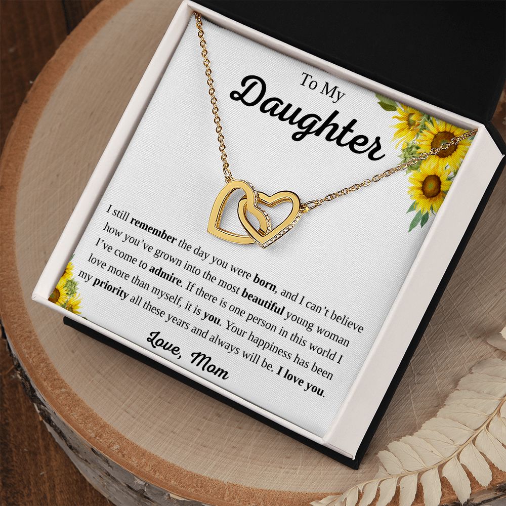 To My Daughter from Mom Interlocking Hearts Necklace