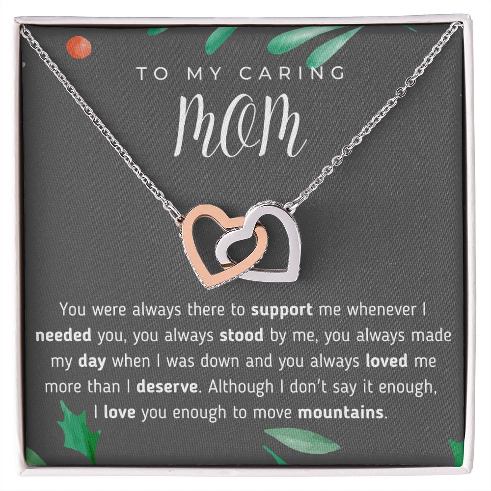 To My Caring Mom Interlocking Hearts Necklace