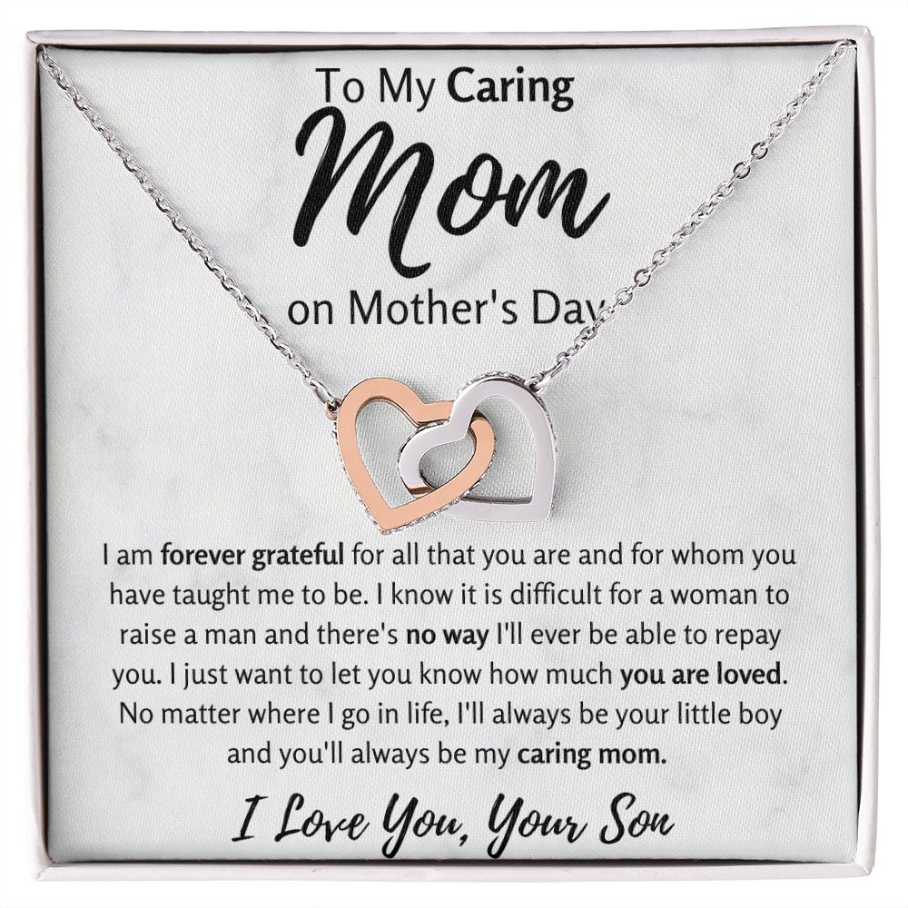 To My Caring Mom on Mother's Day Interlocking Hearts Necklace