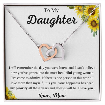 To My Daughter from Mom Interlocking Hearts Necklace