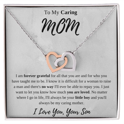 To My Caring Mom Interlocking Hearts Necklace