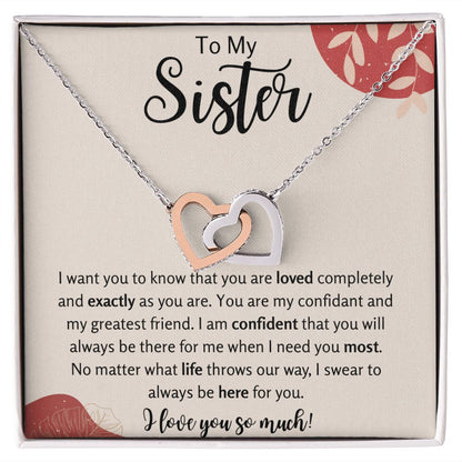 To My Sister Interlocking Hearts Necklace