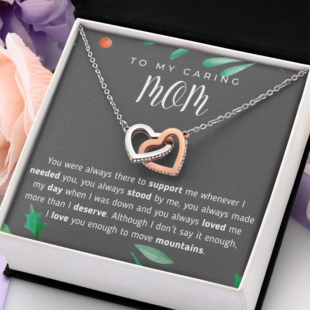 To My Caring Mom Interlocking Hearts Necklace