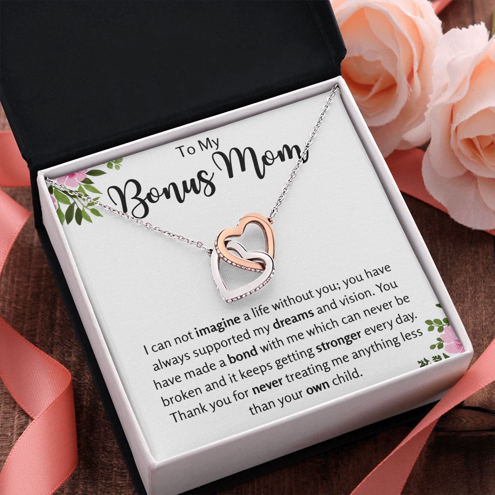 To My Bonus Mom Interlocking Hearts Necklace Gift