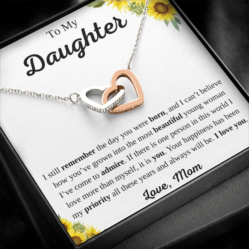 To My Daughter from Mom Interlocking Hearts Necklace