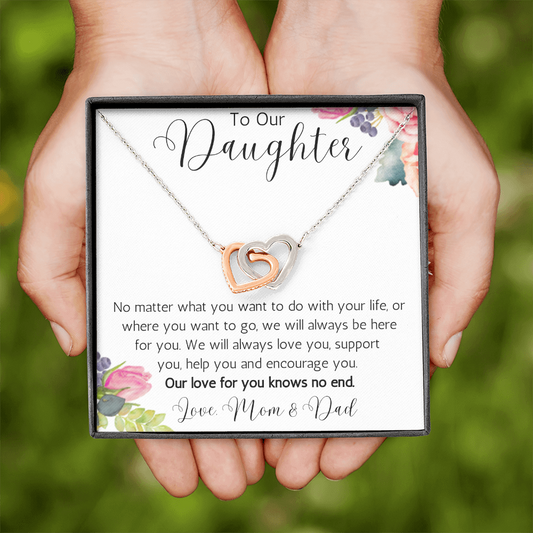 To Our Daughter Interlocking Hearts Necklace from Mom and Dad