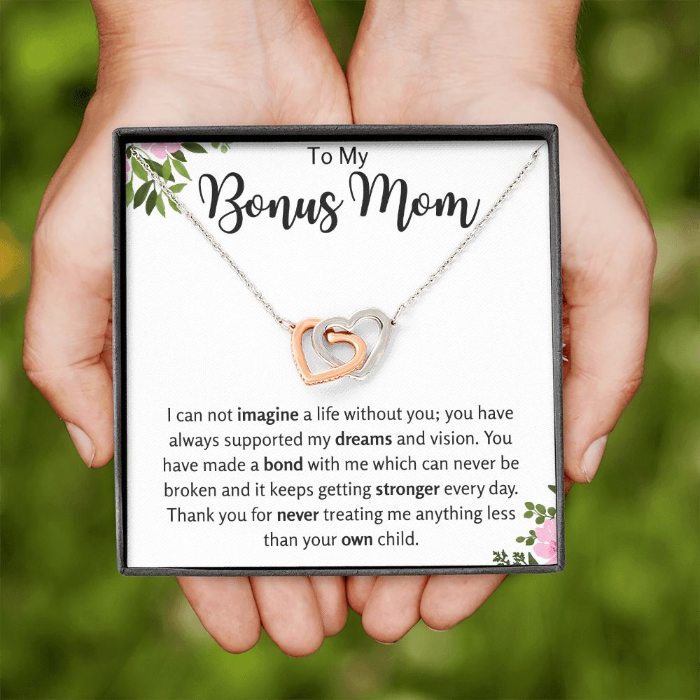 To My Bonus Mom Interlocking Hearts Necklace Gift