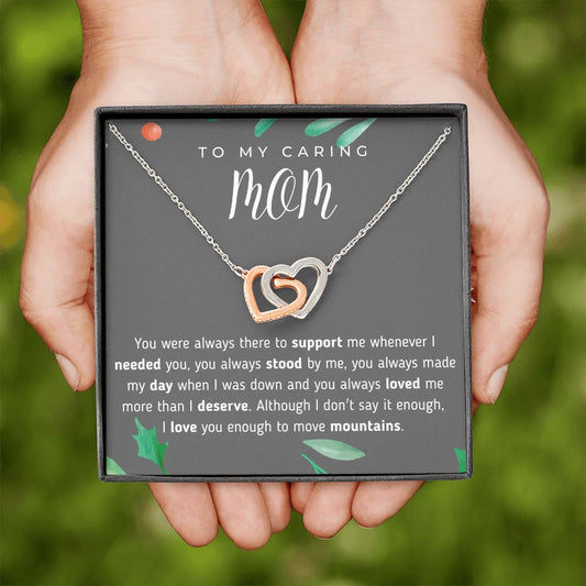 To My Caring Mom Interlocking Hearts Necklace