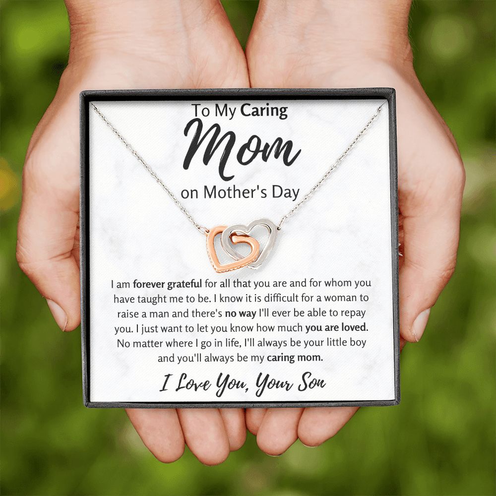 To My Caring Mom on Mother's Day Interlocking Hearts Necklace