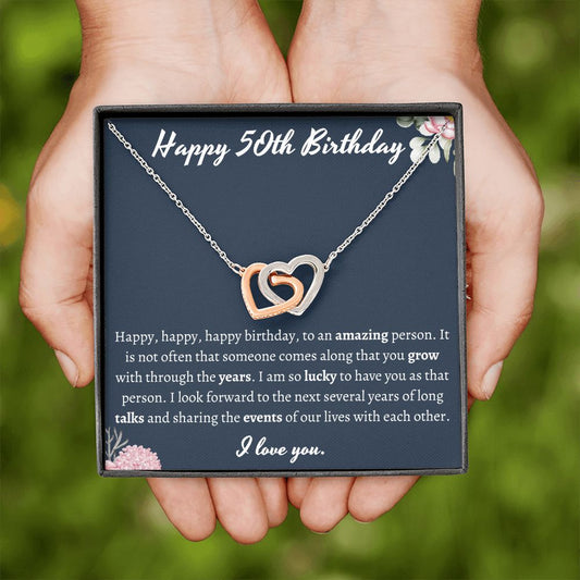 Happy 50th Birthday Interlocking Hearts Necklace