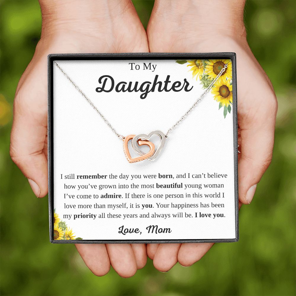 To My Daughter from Mom Interlocking Hearts Necklace