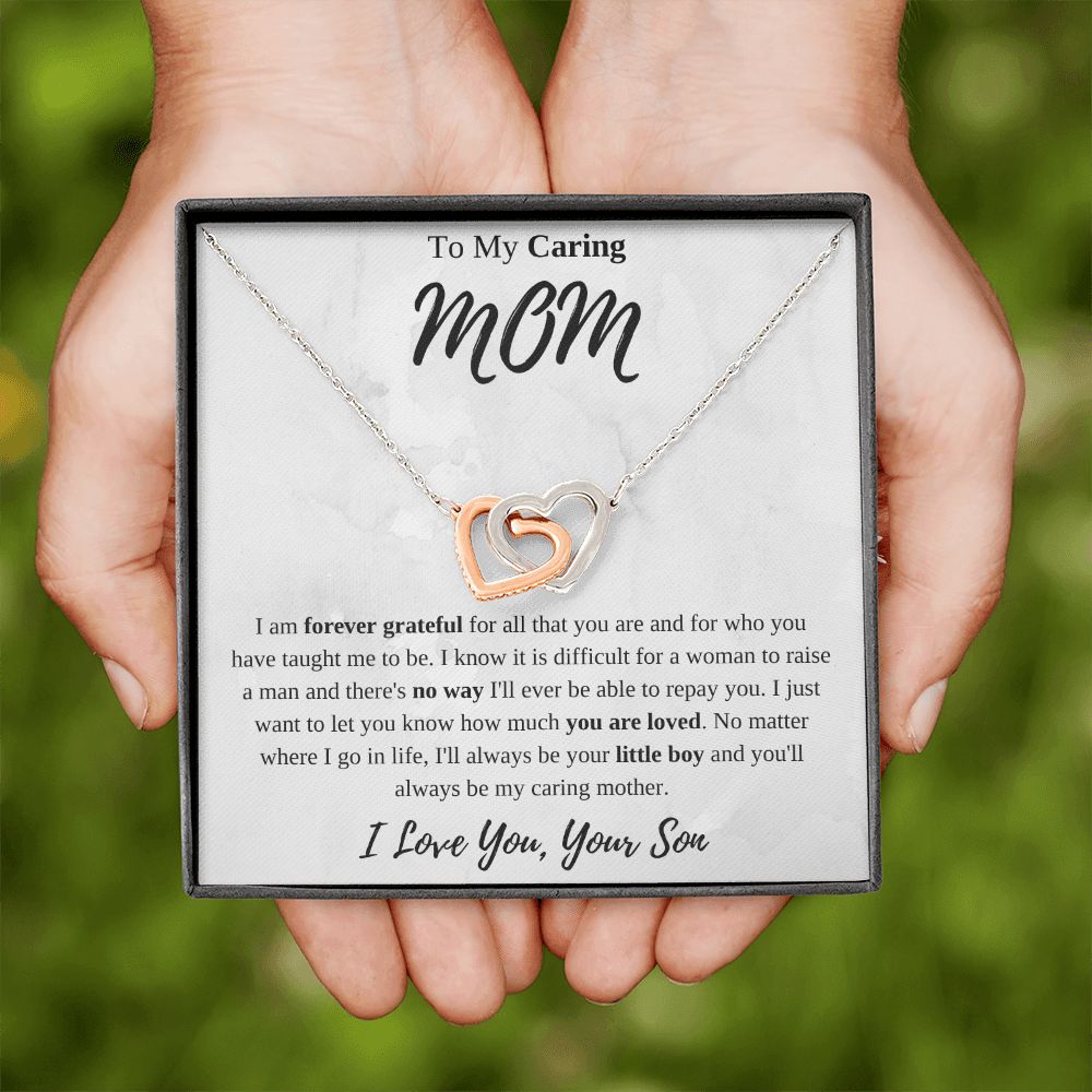 To My Caring Mom Interlocking Hearts Necklace