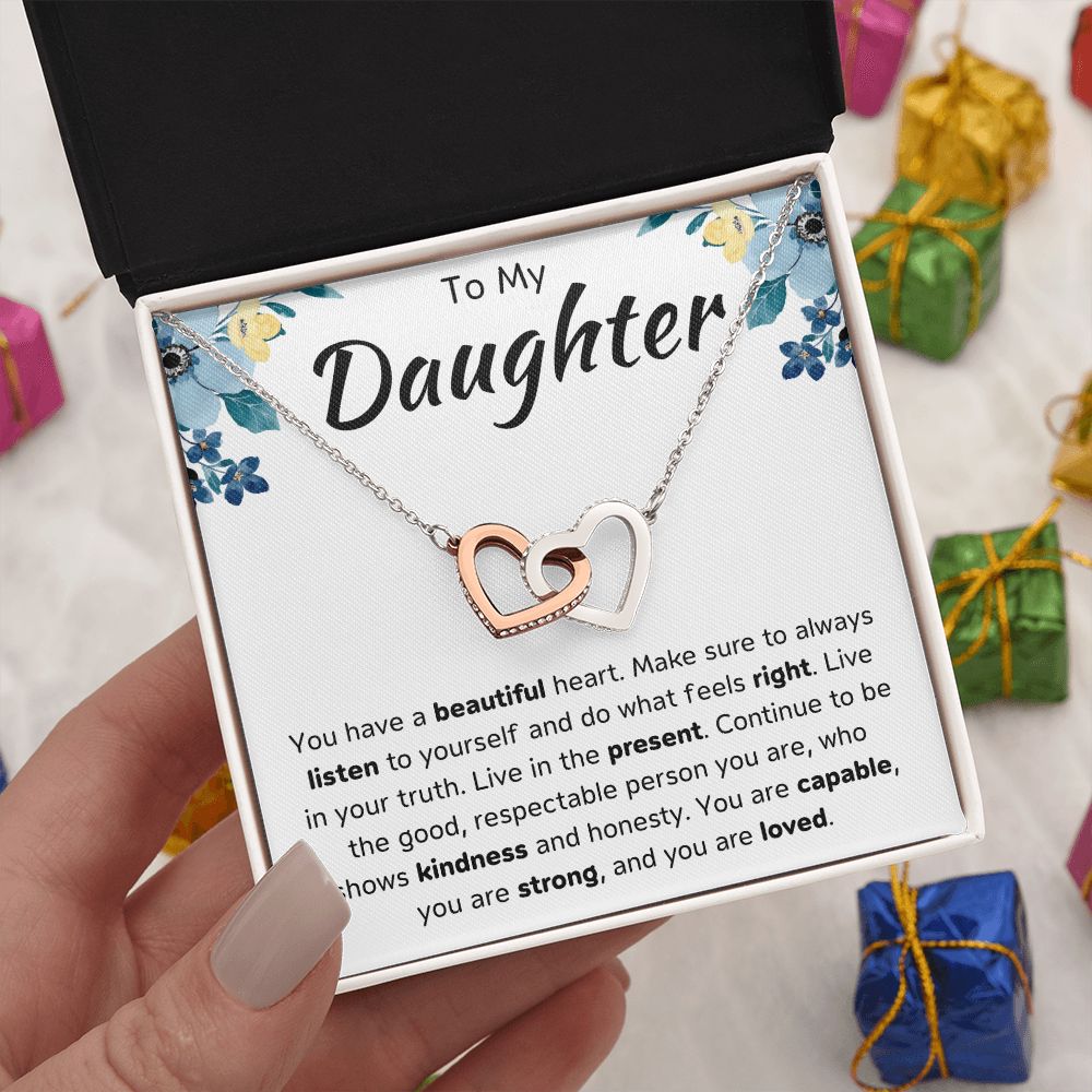 To My Daughter Interlocking Hearts Necklace Gift