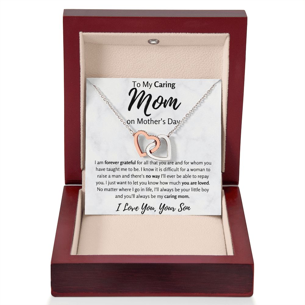 To My Caring Mom on Mother's Day Interlocking Hearts Necklace