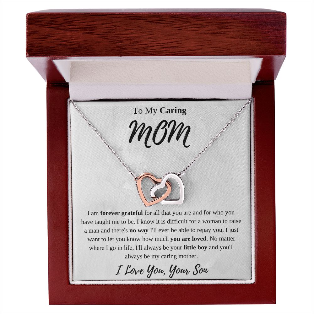 To My Caring Mom Interlocking Hearts Necklace