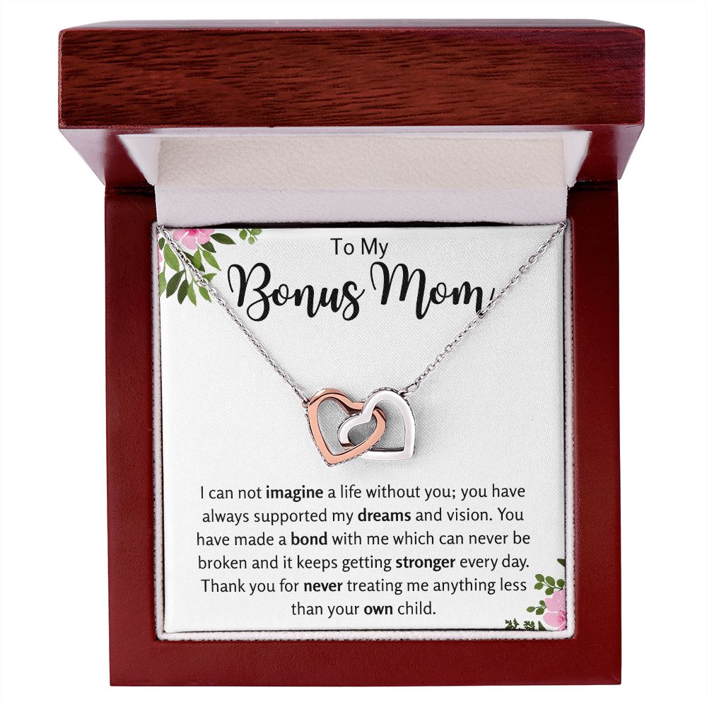 To My Bonus Mom Interlocking Hearts Necklace Gift