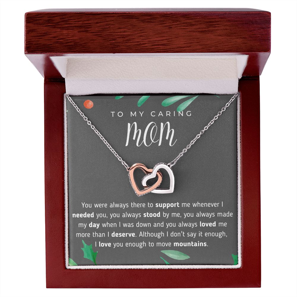 To My Caring Mom Interlocking Hearts Necklace